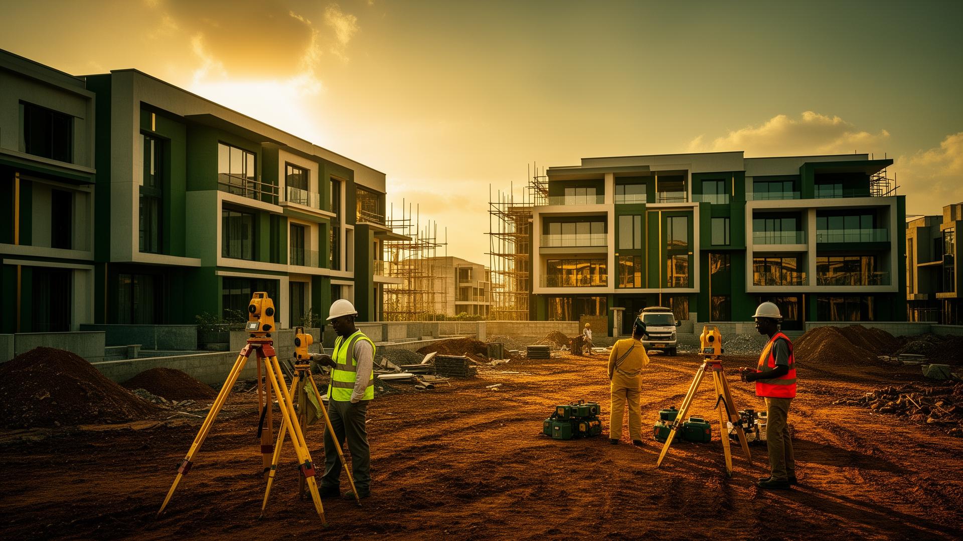 Newark Estate construction site at golden hour